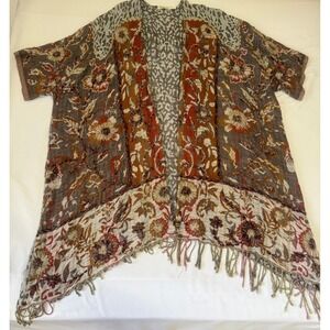 Paparazzi Embellished Floral Kimono Cardigan Brown Rust Ivory One Size